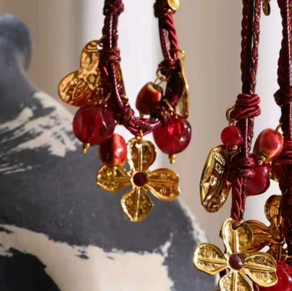 New 18k Gold Ss Desert Bloom Boho Charm Cord Necklace - Picture 1 of 10